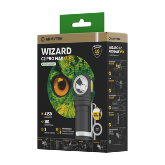 ArmyTek Wizard C2 Pro Max LR White LED vreckové svietidlo s klipom na opasok, s brašnou napájanie z akumulátorom 4150 lm